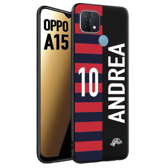 CUSTOMIZZA - Custodia cover nera morbida in tpu compatibile per Oppo A15 personalizzata calcio football nome e numero calciatori rossoblu