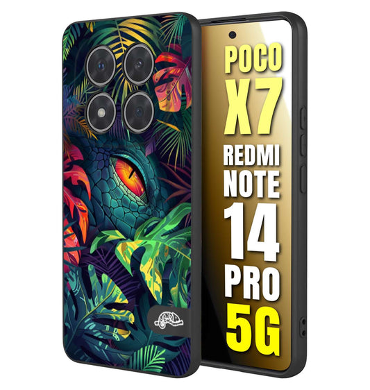 CUSTOMIZZA - Custodia cover nera morbida in tpu compatibile per Xiaomi Redmi Note 14 PRO 5G animali color giungla tropicale occhio di coccodrillo alligatore disegnato