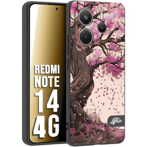 CUSTOMIZZA - Custodia cover nera morbida in tpu compatibile per Xiaomi Redmi Note 14 4G giapponese colori morbidi fiori di ciliegio rosa disegnata