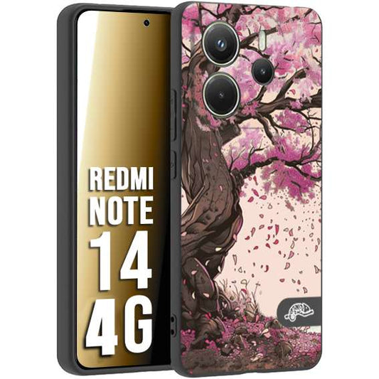 CUSTOMIZZA - Custodia cover nera morbida in tpu compatibile per Xiaomi Redmi Note 14 4G giapponese colori morbidi fiori di ciliegio rosa disegnata