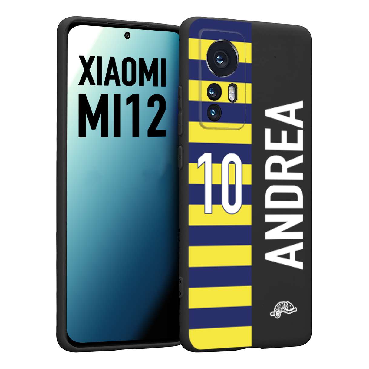 CUSTOMIZZA - Custodia cover nera morbida in tpu compatibile per Xiaomi 12 5G personalizzata calcio football nome e numero calciatori giallo blu