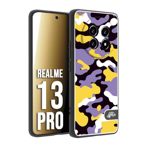 CUSTOMIZZA - Custodia cover nera morbida in tpu compatibile per Realme 13 PRO camouflage mimetico militare viola lilla giallo