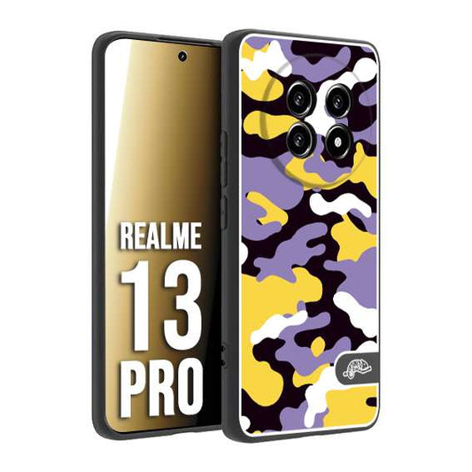CUSTOMIZZA - Custodia cover nera morbida in tpu compatibile per Realme 13 PRO camouflage mimetico militare viola lilla giallo
