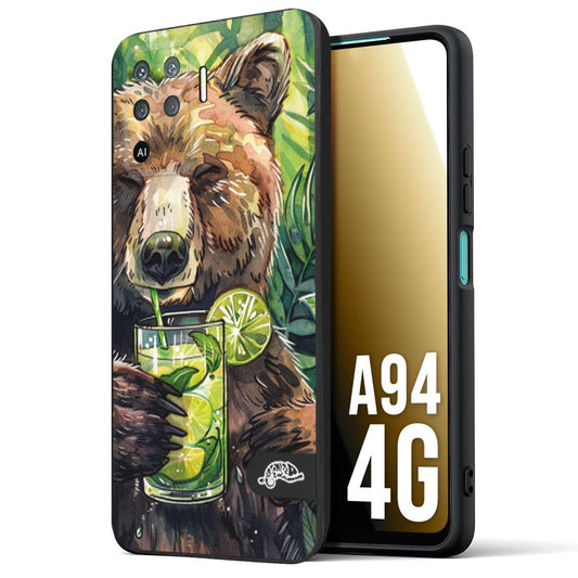 CUSTOMIZZA - Custodia cover nera morbida in tpu compatibile per Oppo A94 4G estate disegnata cocktails animali simpatici orso bear negroni