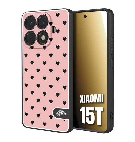 CUSTOMIZZA - Custodia cover nera morbida in tpu compatibile per Xiaomi 15T cuori pois rosa donna pin up vintage