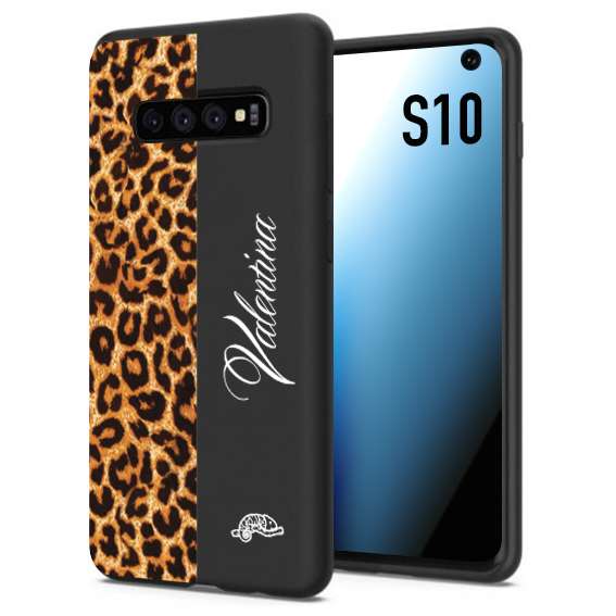 CUSTOMIZZA - Custodia cover nera morbida in tpu compatibile per Samsung S10 custom nome scritta leopardato maculato donna marrone leopard