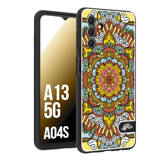 CUSTOMIZZA - Custodia cover nera morbida in tpu compatibile per Samsung A04S - A13 5G mandala colorato fiore nuvole arancione