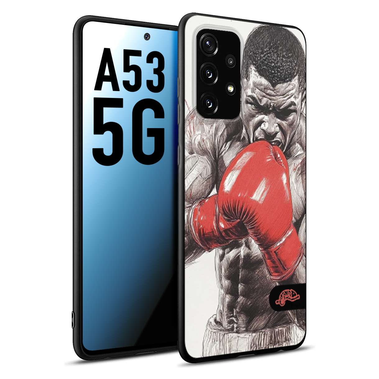 CUSTOMIZZA - Custodia cover nera morbida in tpu compatibile per Samsung A53 5G pugilato pugili disegno tattoo guantoni box pesi massimi gancio