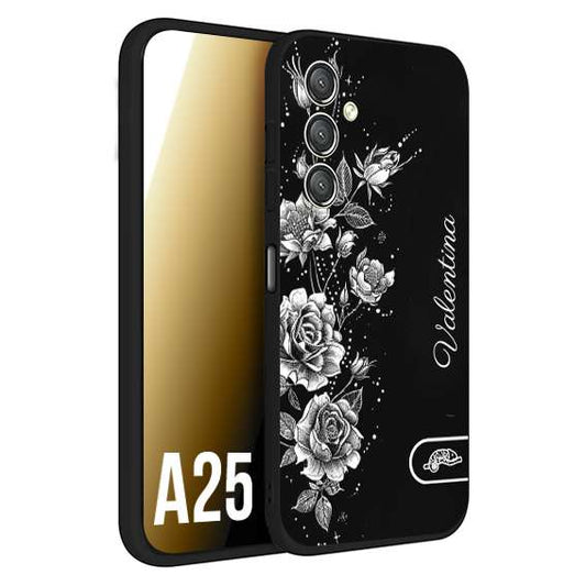 CUSTOMIZZA - Custodia cover nera morbida in tpu compatibile per Samsung A25 a rilievo soft touch personalizzata nome rose fiori donna