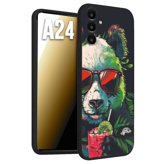 CUSTOMIZZA - Custodia cover nera morbida in tpu compatibile per Samsung A24 estate disegnata cocktails animali simpatici panda mojito