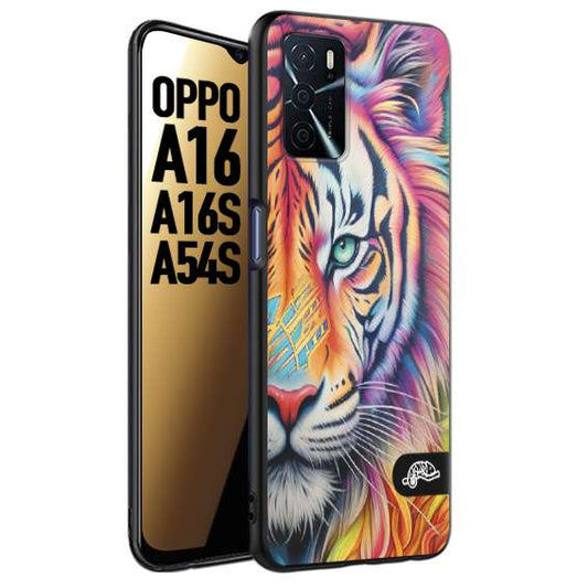 CUSTOMIZZA - Custodia cover nera morbida in tpu compatibile per Oppo A16 - A16S - A54S animali color tigre tiger viso colori vibranti disegnato schizzo