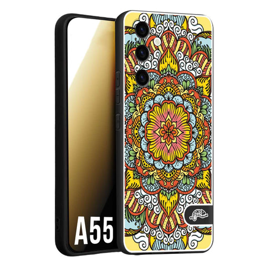 CUSTOMIZZA - Custodia cover nera morbida in tpu compatibile per Samsung A55 5G mandala colorato fiore nuvole arancione