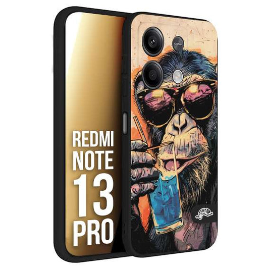 CUSTOMIZZA - Custodia cover nera morbida in tpu compatibile per Xiaomi Redmi Note 13 PRO estate disegnata cocktails animali simpatici scimmia monkey negroni