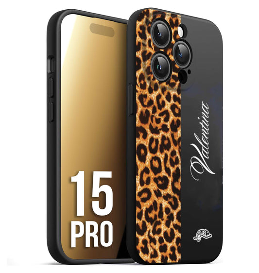 CUSTOMIZZA - Custodia cover nera morbida in tpu compatibile per iPhone 15 PRO custom nome scritta leopardato maculato donna marrone leopard