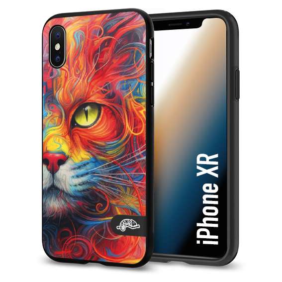 CUSTOMIZZA - Custodia cover nera morbida in tpu compatibile per iPhone Xr animali color cat gatto viso colori vibranti disegnato schizzo