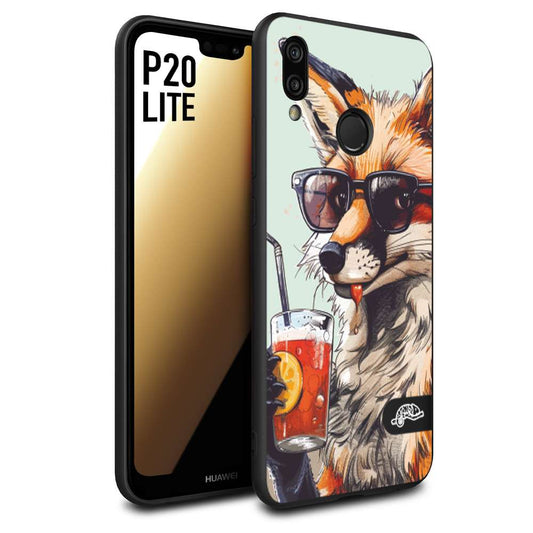 CUSTOMIZZA - Custodia cover nera morbida in tpu compatibile per Huawei P20 LITE estate disegnata cocktails animali simpatici fox volpe negroni