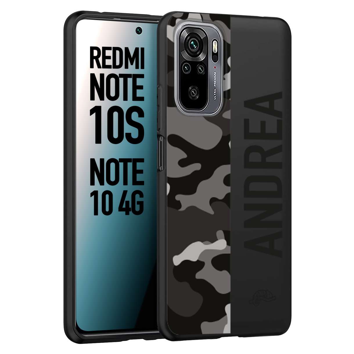 CUSTOMIZZA - Custodia cover nera morbida in tpu compatibile per Xiaomi Redmi Note 10S camouflage mimetico militare personalizzata nome