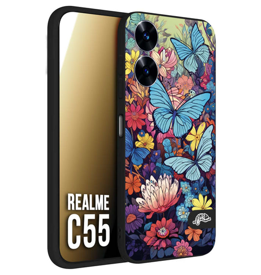 CUSTOMIZZA - Custodia cover nera morbida in tpu compatibile per Oppo C55 farfalle butterfly moderno donna disegnate gialla blu rosa