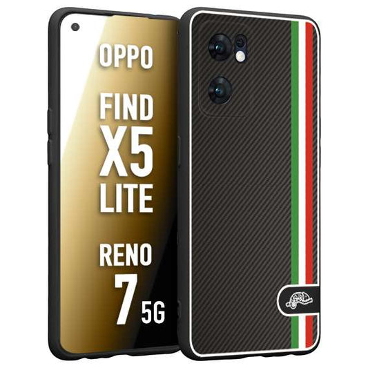 CUSTOMIZZA - Custodia cover nera morbida in tpu compatibile per Oppo Reno 7 - Find X5 LITE effetto fibra di carbonio bandiera Italia made in Italy