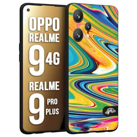 CUSTOMIZZA - Custodia cover nera morbida in tpu compatibile per Oppo Realme 9 4G - 9 PRO PLUS colorata fantasia vortice marmo arcobaleno gialla verde blu