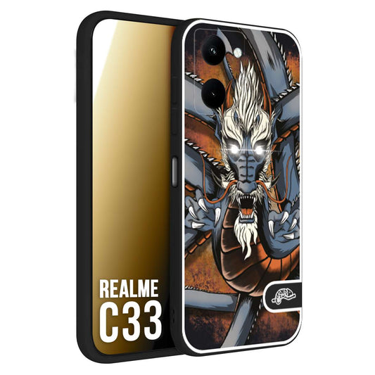 CUSTOMIZZA - Custodia cover nera morbida in tpu compatibile per Realme C33 drago giapponese tattoo japan dragon