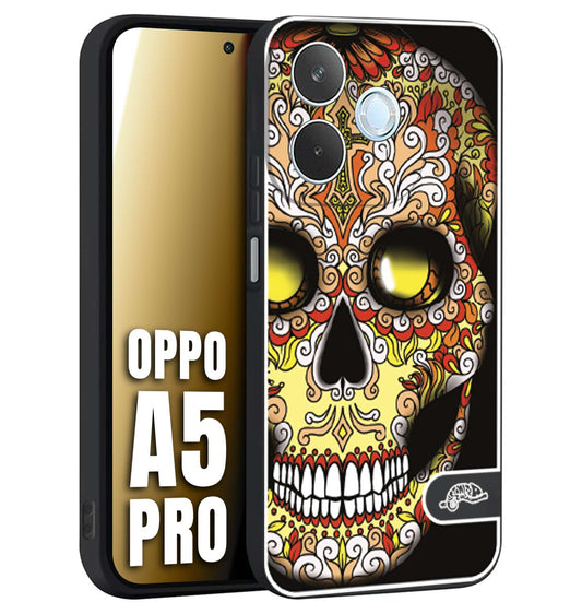 CUSTOMIZZA - Custodia cover nera morbida in tpu compatibile per Oppo A5 PRO teschio messicano Mexican skull giallo rosso arancio