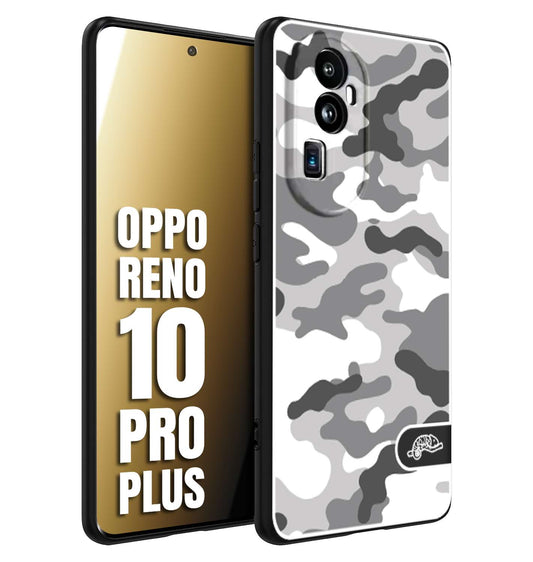 CUSTOMIZZA - Custodia cover nera morbida in tpu compatibile per Oppo Reno 10 PRO PLUS camouflage mimetico militare bianco white