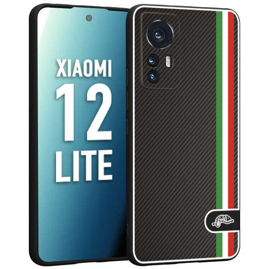 CUSTOMIZZA - Custodia cover nera morbida in tpu compatibile per Xiaomi 12 LITE effetto fibra di carbonio bandiera Italia made in Italy
