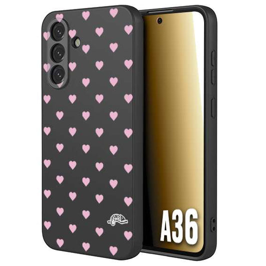 CUSTOMIZZA - Custodia cover nera morbida in tpu compatibile per Samsung A36 cuori pois rosa su nero donna pin up vintage