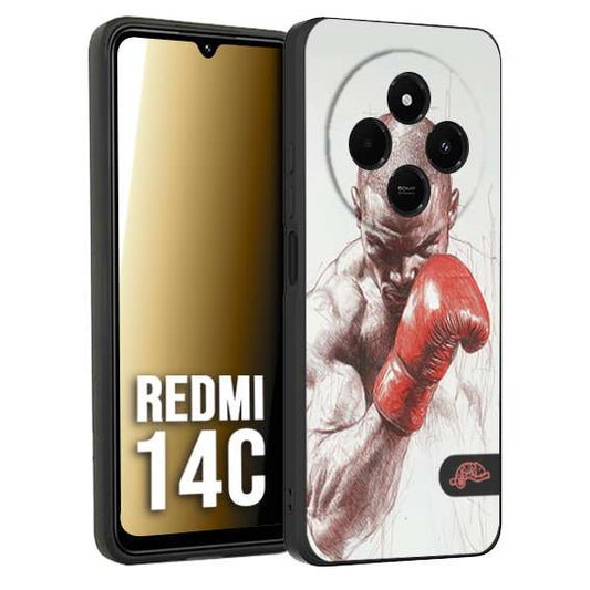 CUSTOMIZZA - Custodia cover nera morbida in tpu compatibile per Xiaomi Redmi 14C pugilato pugili disegno tattoo guantoni box sport primo piano
