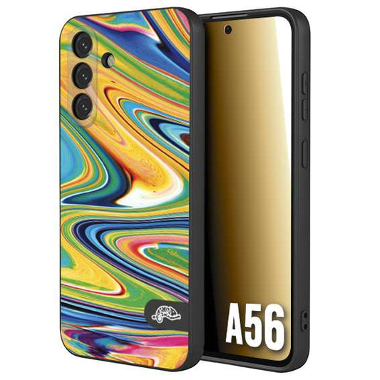 CUSTOMIZZA - Custodia cover nera morbida in tpu compatibile per Samsung A56 5G colorata fantasia vortice marmo arcobaleno gialla verde blu