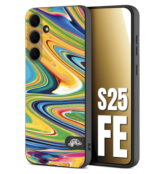 CUSTOMIZZA - Custodia cover nera morbida in tpu compatibile per Samsung S25 FE colorata fantasia vortice marmo arcobaleno gialla verde blu