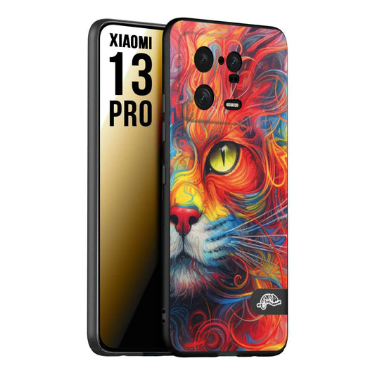 CUSTOMIZZA - Custodia cover nera morbida in tpu compatibile per Xiaomi 13 PRO animali color cat gatto viso colori vibranti disegnato schizzo