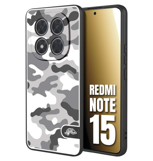 CUSTOMIZZA - Custodia cover nera morbida in tpu compatibile per Xiaomi Redmi Note 15 camouflage mimetico militare bianco white