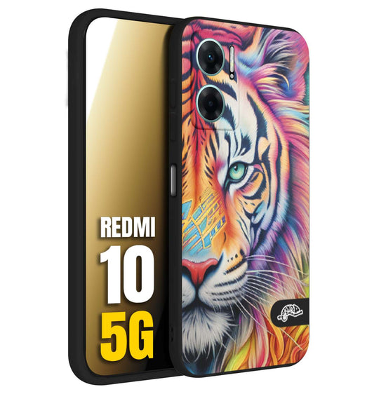 CUSTOMIZZA - Custodia cover nera morbida in tpu compatibile per Xiaomi Redmi 10 5G animali color tigre tiger viso colori vibranti disegnato schizzo