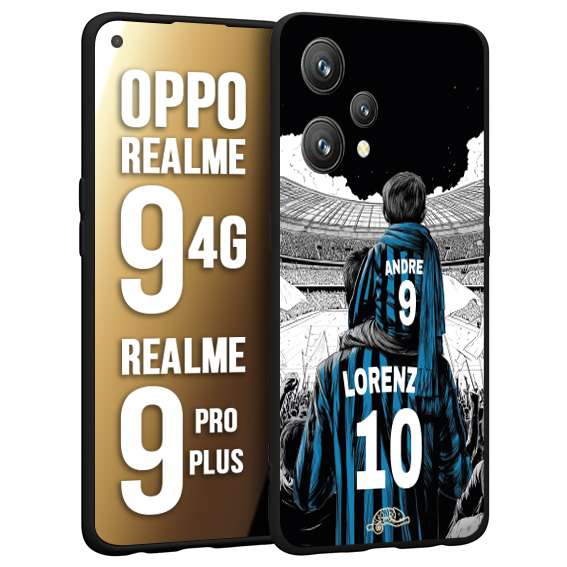 CUSTOMIZZA - Custodia cover nera morbida in tpu compatibile per Realme 9 4G - 9 PRO PLUS personalizzata calcio football padre e figlio calciatori nerazzurra