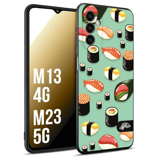 CUSTOMIZZA - Custodia cover nera morbida in tpu compatibile per Samsung M13 4G - M23 5G sushi disegni giapponese nighiri acquamarina verde