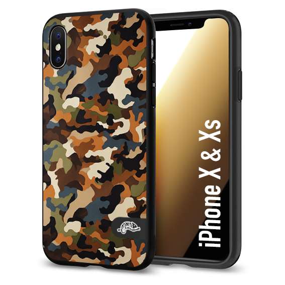 CUSTOMIZZA - Custodia cover nera morbida in tpu compatibile per iPhone X - Xs camouflage mimetico militare moderno blu marrone beige