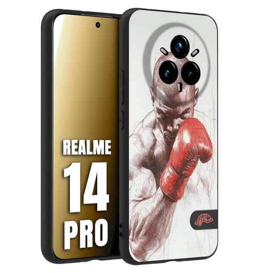 CUSTOMIZZA - Custodia cover nera morbida in tpu compatibile per Realme 14 PRO pugilato pugili disegno tattoo guantoni box sport primo piano