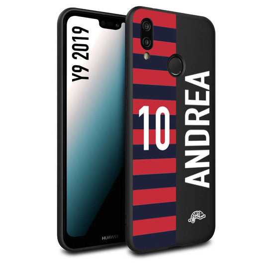 CUSTOMIZZA - Custodia cover nera morbida in tpu compatibile per Huawei Y9 2019 personalizzata calcio football nome e numero calciatori rossoblu