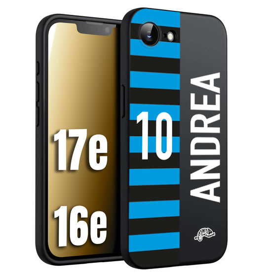 CUSTOMIZZA - Custodia cover nera morbida in tpu compatibile per iPhone 16E - 17E personalizzata calcio football nome e numero calciatori nerazzurra