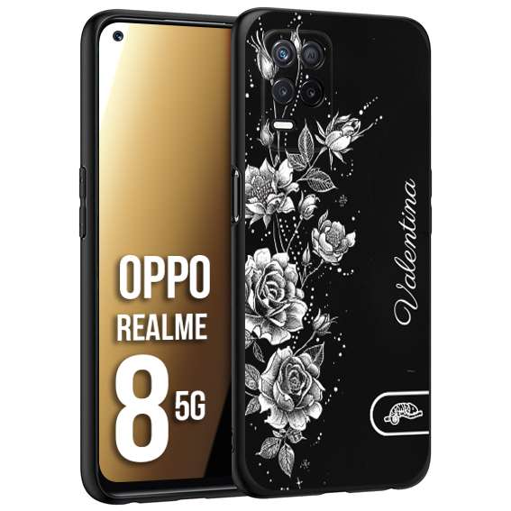 CUSTOMIZZA - Custodia cover nera morbida in tpu compatibile per Oppo Realme 8 5G a rilievo soft touch personalizzata nome rose fiori donna