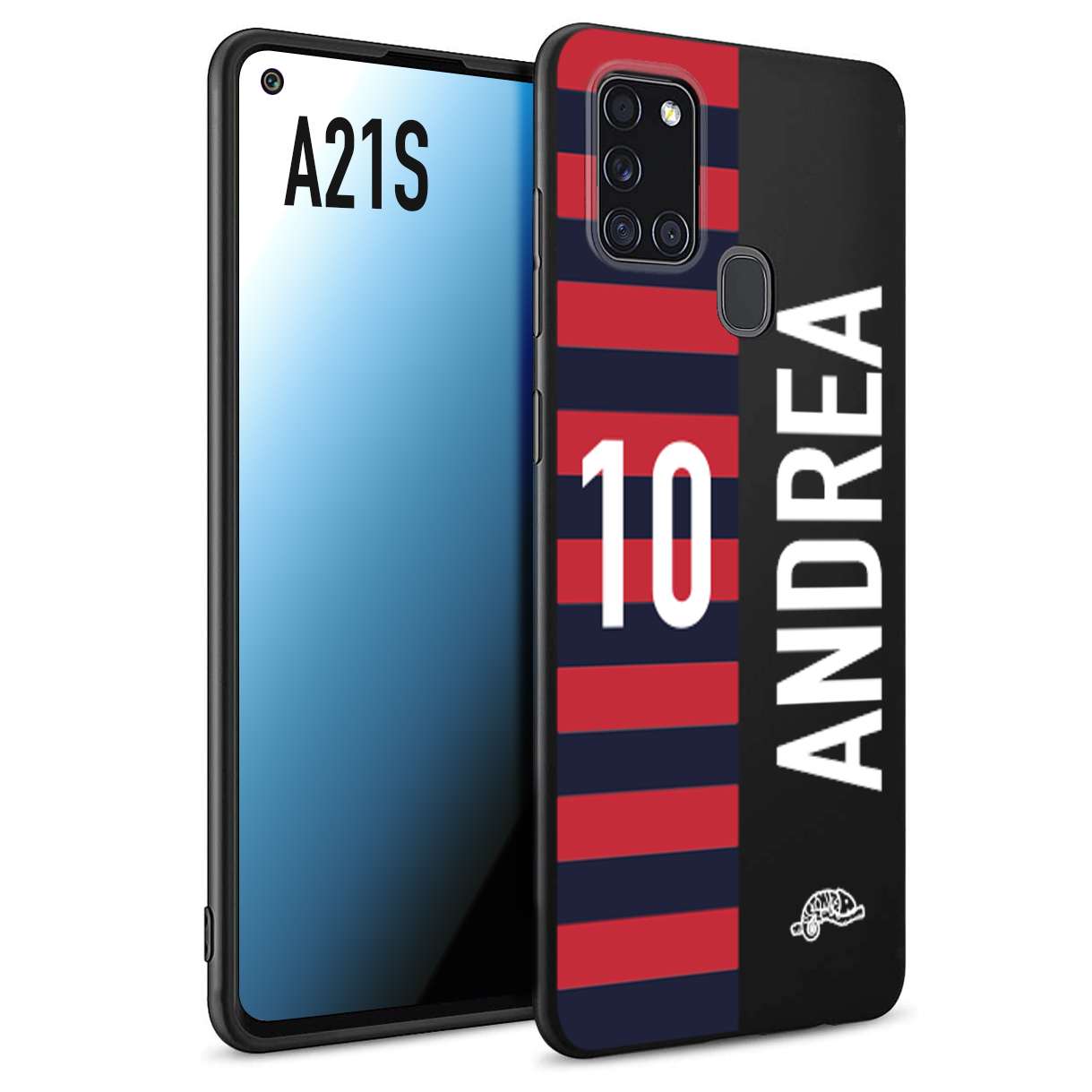 CUSTOMIZZA - Custodia cover nera morbida in tpu compatibile per Samsung A21S personalizzata calcio football nome e numero calciatori rossoblu