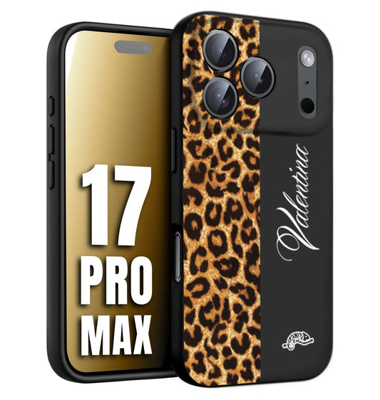 CUSTOMIZZA - Custodia cover nera morbida in tpu compatibile per iPhone 17 PRO MAX custom nome scritta leopardato maculato donna marrone leopard