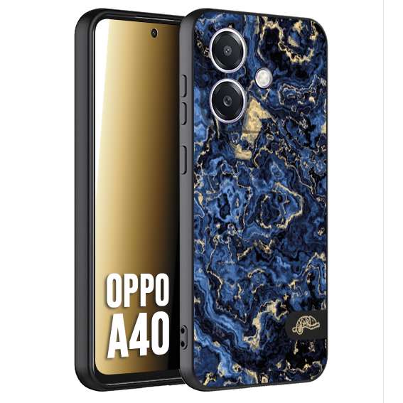 CUSTOMIZZA - Custodia cover nera morbida in tpu compatibile per Oppo A40 effetto marmo marble blu venature dorato psichedelico