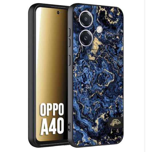 CUSTOMIZZA - Custodia cover nera morbida in tpu compatibile per Oppo A40 effetto marmo marble blu venature dorato psichedelico