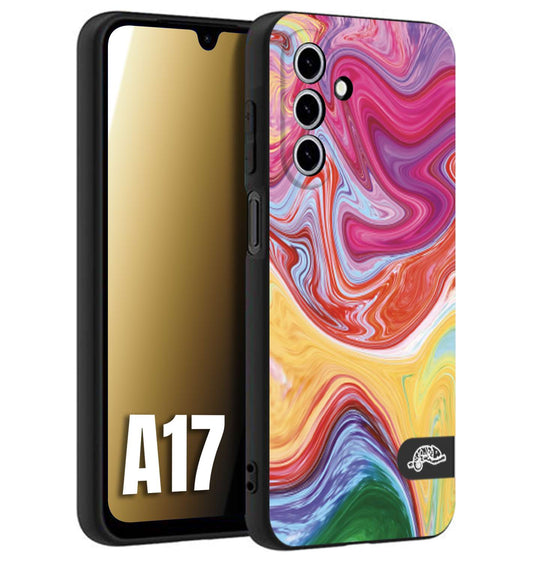 CUSTOMIZZA - Custodia cover nera morbida in tpu compatibile per Samsung A17 colorata fantasia vortice marmo onde verde fucsia gialla