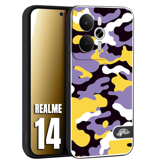 CUSTOMIZZA - Custodia cover nera morbida in tpu compatibile per Realme 14 5G camouflage mimetico militare viola lilla giallo