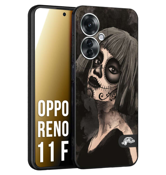 CUSTOMIZZA - Custodia cover nera morbida in tpu compatibile per Oppo Reno 11 F 5G chicana messicana dea de la muerte donna santa tattoo disegnata
