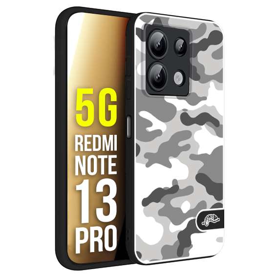 CUSTOMIZZA - Custodia cover nera morbida in tpu compatibile per Xiaomi Redmi Note 13 PRO 5G camouflage mimetico militare bianco white